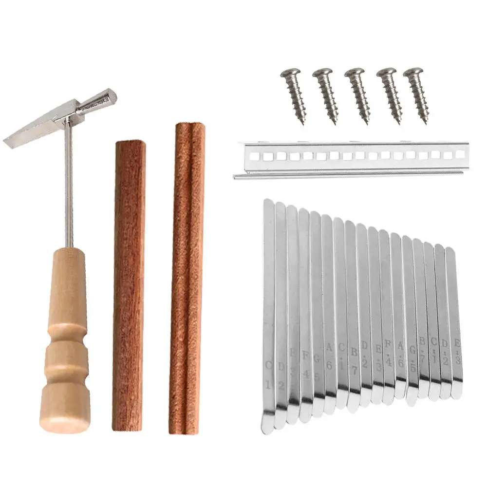 17 Keys DIY Keys+Bridge+Tuning Hammer Kit Thumb Piano Accessories Stencil Scale Good Flexibility Electroplating Process |