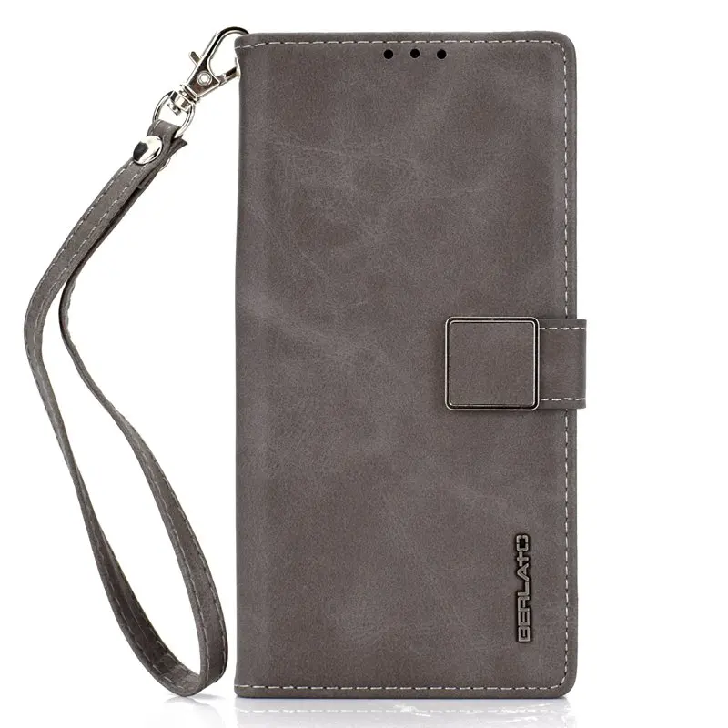Кожаный чехол для samsung Galaxy Note 10 Plus 9 S8 S9 S10 Plus S10e S7 Edge A10 A20 A30 A50 A70 A60 с ремешком сумка - Цвет: Gray