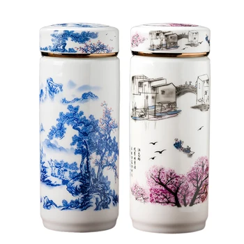 

500ml Water Bottle Double Wall Ceramic Hydro Flask Jingdezhen Porcelain Water Bottles Drinkware Container Gift Cup Straight Cups