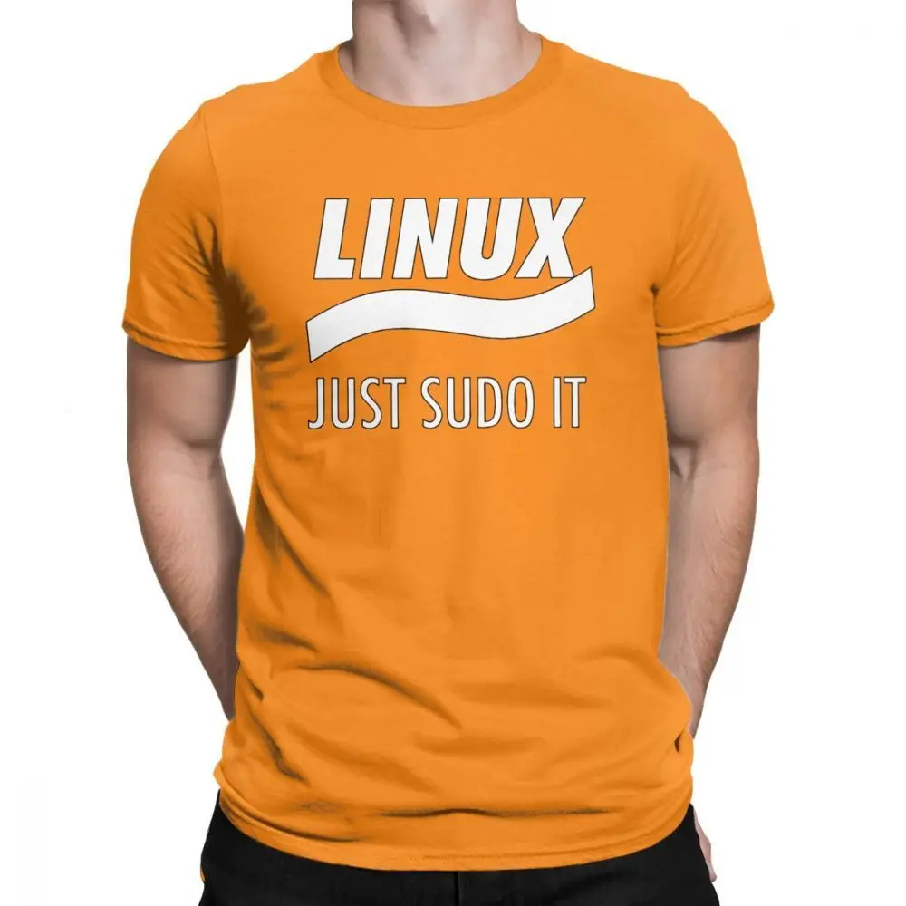 One yona Linux Just Sudo It Geek футболка для мужчин Винтаж хлопок футболка с круглым вырезом футболки с коротким рукавом большой размер Топы - Цвет: Orange