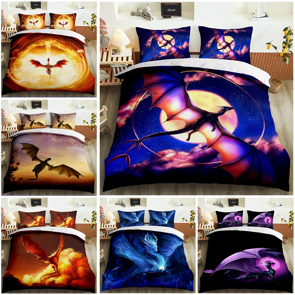 

Dragon Duvet Cover Bedding Set Head of Angry Bedspreads 3D Print Home Textiles Demon Game Teen Boys Bed Set Queen Dropship