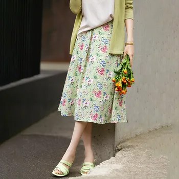

Stunning in the Whole Shop 2020 Summer New Style Hepburn Wind Pastoral Retro Violet Floral-Print A- line Skirt Pleated Skirt Wom