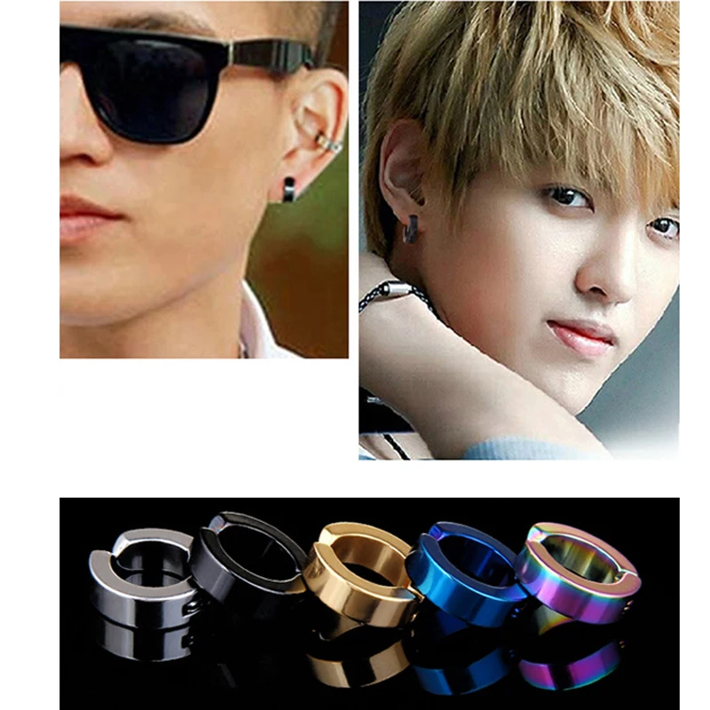 Ear Clip Earrings 1 Pc Ear Clip Non Piercing Earrings Fake Earrings For Men Circle Round Earring Fashion Punk Rock Style Jewelry Gift ear clip earrings clip earrings ear clip ear accessories