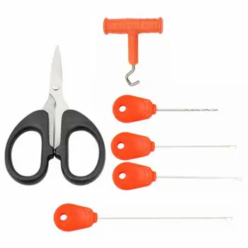 

6pcs Baiting Needle Set Hook Load Rig Knot Puller Scissors Drill Splicer
