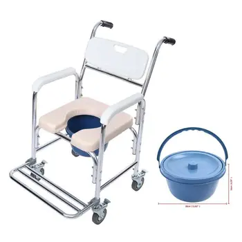 

Yonntech Shower Bedside Commode Wheelchair Rehabilitation Mobile Toilet Chair with Rolling Wheels Tool