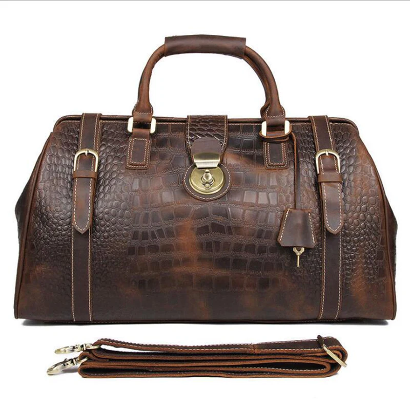 Luufan, винтажная мужская дорожная сумка из натуральной кожи, большая Вместительная дорожная сумка из крокодиловой кожи, сумка для путешествий, сумка для переноски багажа на ночь, сумка из кожи аллигатора