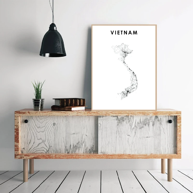 Mappa Del Vietnam Nero Bianco Stampe Su Tela Poster Vietnam Vietnam Ho Chi Arredamento Mappa Di Arte Della Parete Pittura Immagine Della Parete Di Cas