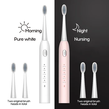 

Ultrasonic Electric Toothbrush 5 Modes USB Rechargeable IPX7 Waterproof Toothbrush (White)