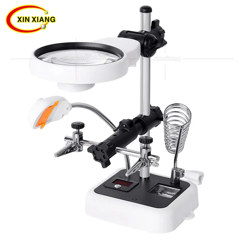 US $41.62 Third Hand Soldering Magnifying Glasses Desktop Magnifier Lamp 6 Led Helping Hand Magnifier Metal Solder Clamp Magnifying Glass