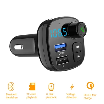 小型車fmトランスミッタハンズフリーワイヤレスbluetooth液晶MP3プレーヤーデュアルusb急速充電器電圧検出
