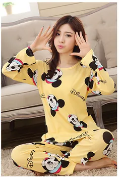 

2020 New Autumn Winter 2pieces Pyjamas Set Women Girls Cotton Round Neck Pajamas Sets Teacup Cat Sleepwear Clothes Free Shipping
