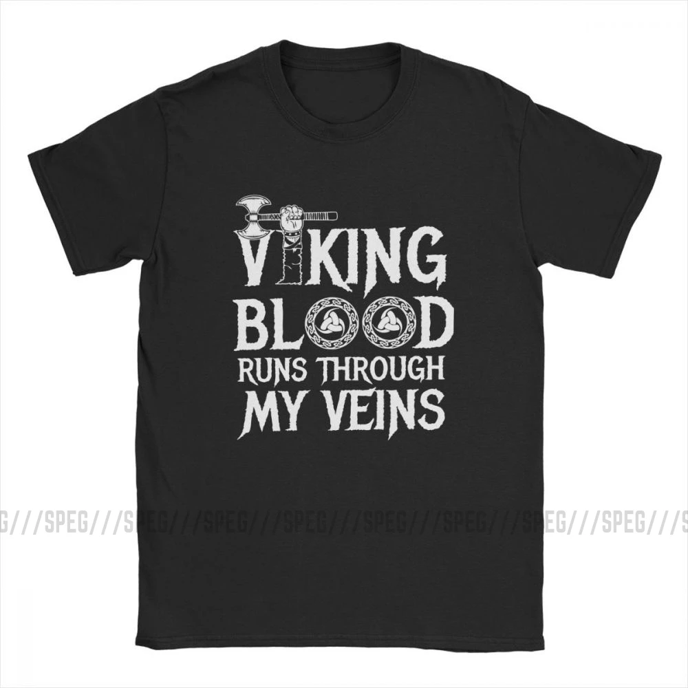 Tanie T shirty Vikings Blood Runs in My Viens topy Adult 100% bawełna męskie koszulki z krótkim rękawem Great Men Tee Shirt Plus rozmiar