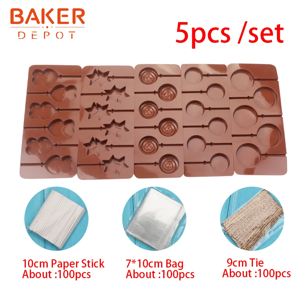 BAKER DEPOT силиконовая форма для леденца 5 шт./компл. конфеты Шоколадный леденец форма gummy печенье инструмент для украшения торта с палкой