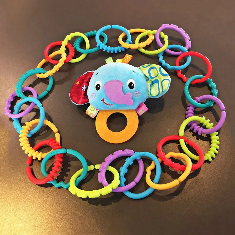 8Pcs/set Plastic Grip Baby Teether Rattles Rubber Rainbow Ring Molars Rattle Safety Toys for Children Crib Bed Stroller Hanging