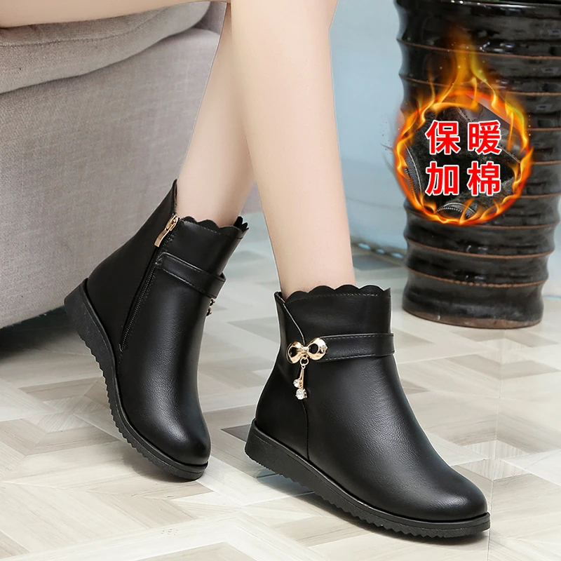 Botas de invierno cuña para mujer, botines antideslizantes, cálidos, de piel, baratos, para madres|Botas hasta tobillo| - AliExpress
