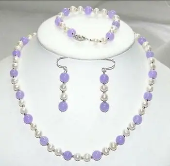 

Fashion Jewellery white freshwater pearl purple jade necklace bracelet earrings
