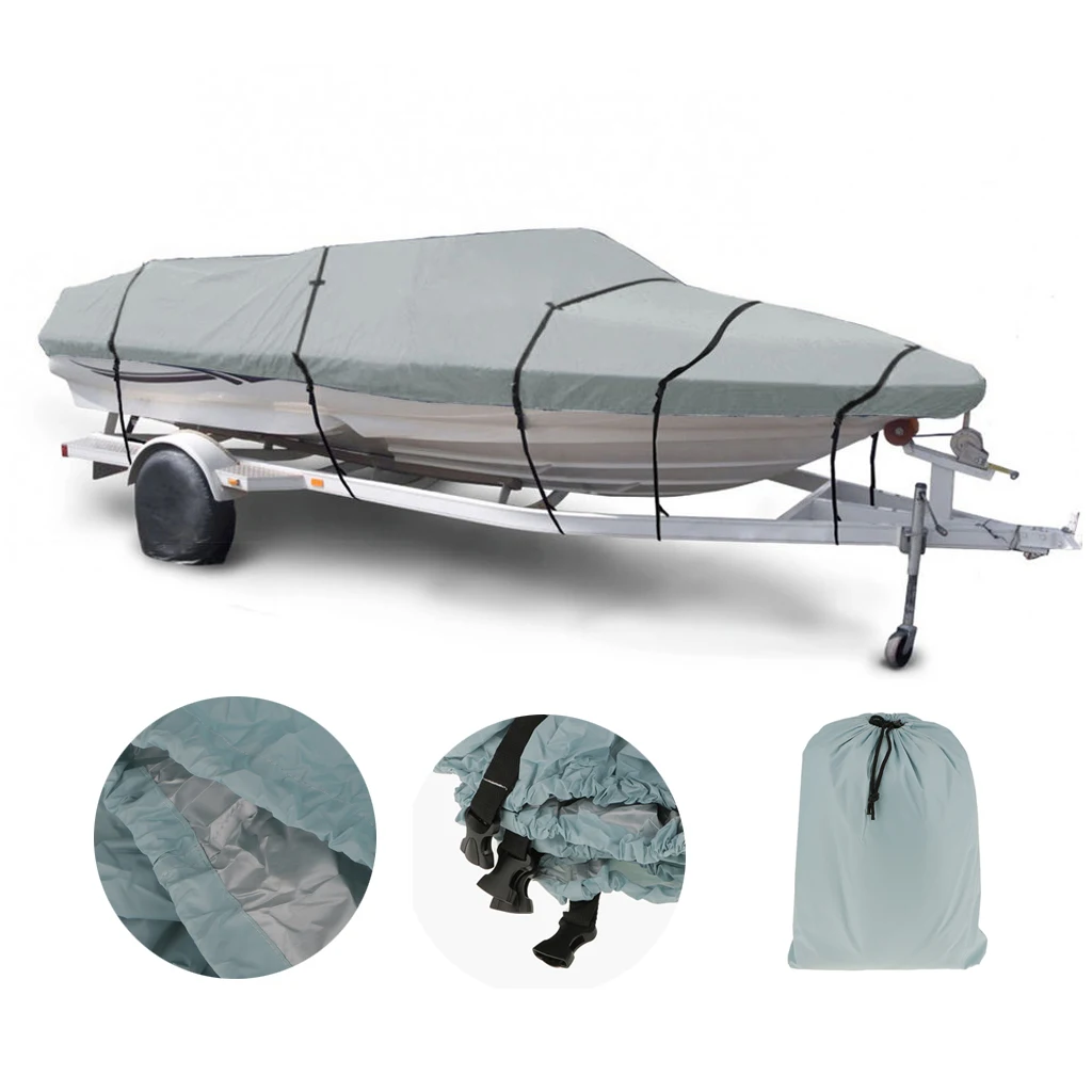 Waterproof 11-13/14-16/17-19/20-22FT Speedboat Fish-Ski Boat Cover Storage Grey