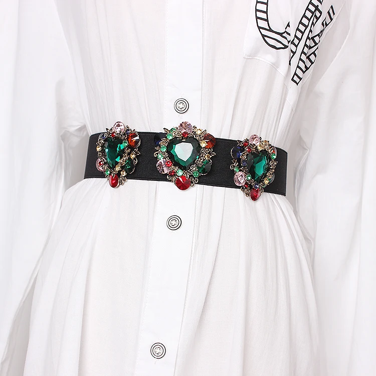 New Rhinestone Belt full crystal wide waistband decorated female body sculpting band designer wide elastic women belts SC46
