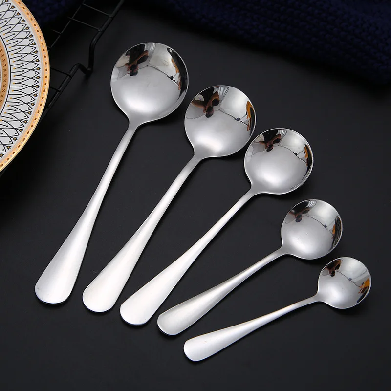 

5PCS/Set Stainless Steel Spoons Coffee Dessert Dinner Round Spoon Stirring Serving Spoon Mixing Teaspoons Kitchen Dinnerware Set