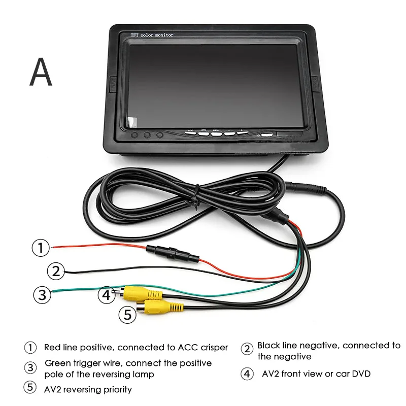 7 дюймов TFT lcd автомобильный монитор 16: 9 800x480 экран Проводная камера обратная камера для автомобиля зеркало заднего вида Мониторы поддержка DVD - Color: AV