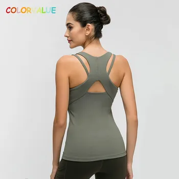

Colorvalue Cotton Feel Built-in Bra Sport Gym Athletic Vest Women Cross Straps Stretchy Fitness Yoga Tank Tops Sleeveless Shirts