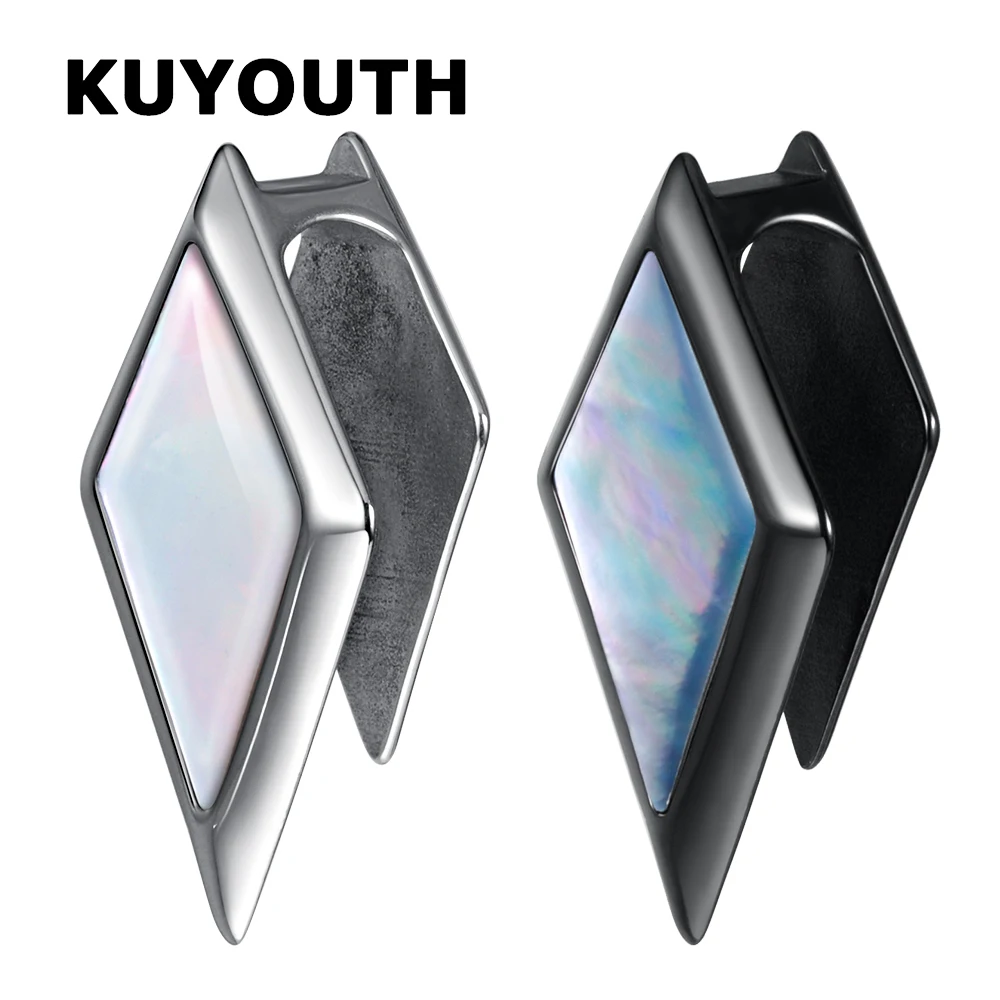 

KUYOUTH Fashion Popular Stainless Steel Rhombus Pink Blue Shell Ear Weight Gauges Body Jewelry Earring Piercing Expanders 2PCS