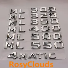 Para benz ml classe de metal chrome cauda adesivo para mercedes ml55 ml63 ml250 ml300 amg ml350 ml430 ml500 emblema do tronco carro decoração