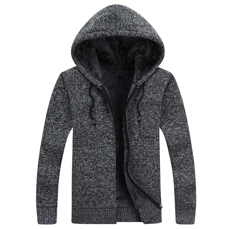 

2019 Autumn New Style MEN'S Wear Sweater Brushed And Thick Hooded Large Size Cardigan Sweater Warm Knitted MEN'S Sweater