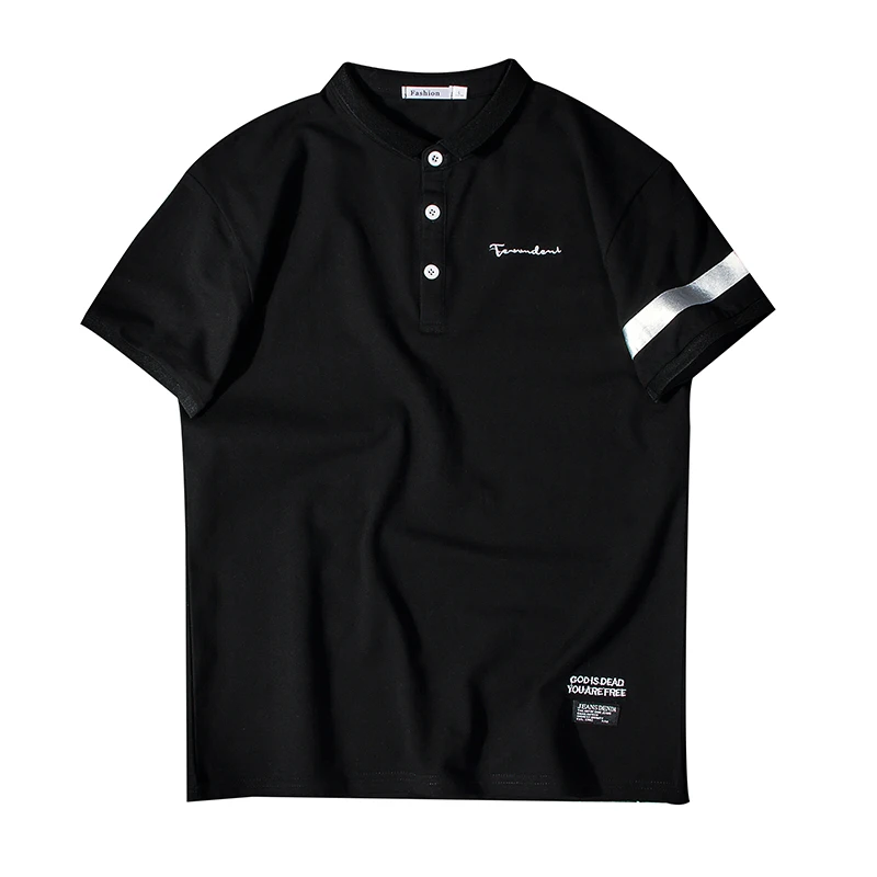 Moda Polo de algodón de hombre negro camiseta de verano de manga corta Camisa delgada Streetwear rayas Hombre camisa de Polo para ropa coreana