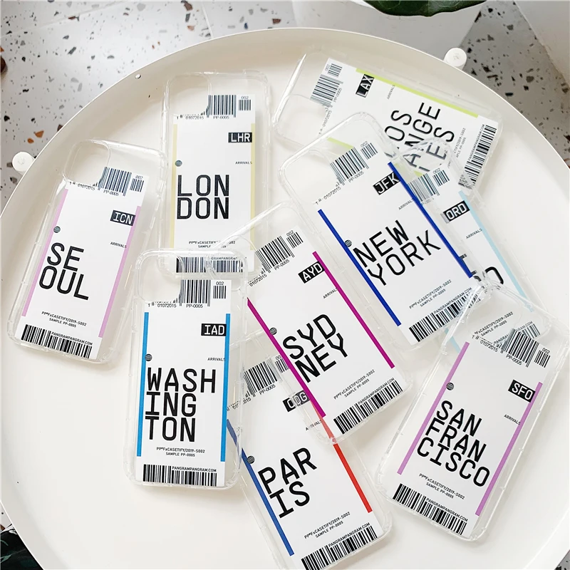 

Hot Label Bar code US City Phone Case For Samsung Galaxy S10 plus S9 S8 Note 10 9 8 INS letter new York Clear soft silicon Cover