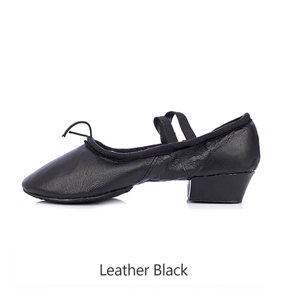 leather black Балетная обувь для девочек; кожаная подошва; Танцевальная обувь; женская парусиновая обувь на квадратном каблуке; Танцевальная обувь для детей; детская танцевальная обувь - Цвет: leather black