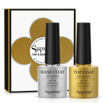 

SUPWEE 10ml Base and Top Coat Set with Box Semi-permanent Nail Gel UVLED Lamp Soak Off Gel Top Coat No Wipe Type