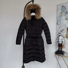 Женский длинный пуховик, высокое качество, толстый пояс с капюшоном, зимняя куртка на молнии с карманами, ветрозащитная зимняя верхняя одежда, 90% белый пуховик на утином пуху