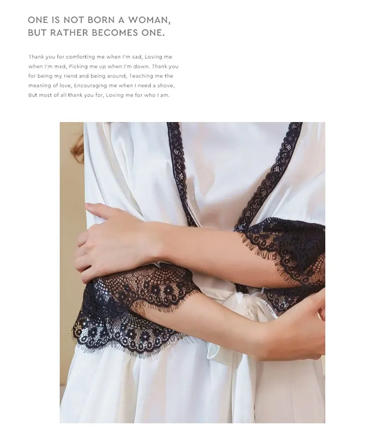 The New Deep V Strap Nightdress Robe Suit Home Service Sexy Woman Pajamas Summer Ice Silk Lace Robe Bathrobe