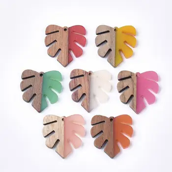 

50 Pcs Random Mixed Color Resin Wood Stitching Leaf Necklace Pendant DIY Handmade Bracelet Earring Pendant Jewelry Accessories