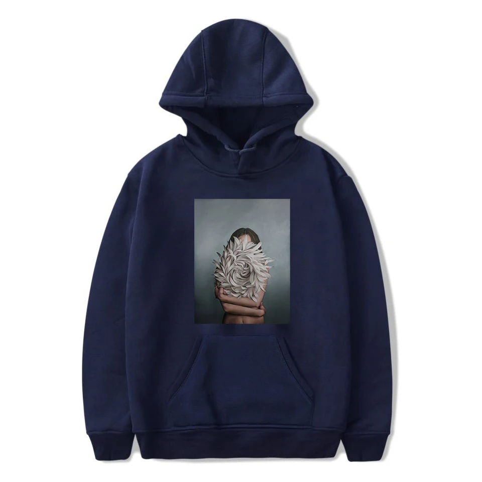 Harajuku эстетика искусство толстовки Толстовка цветы перо печати длинный рукав пуловер Мода Повседневная пара Негабаритных Толстовки