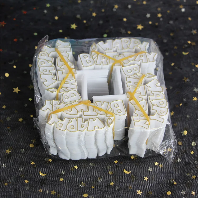 Description Picture 6 of item100Pcs Happy Birthday Sign Cake Topper Bling Cake Topper Sign Decoration Event Party Wedding Cakes Dessert Decor Tools Supplies