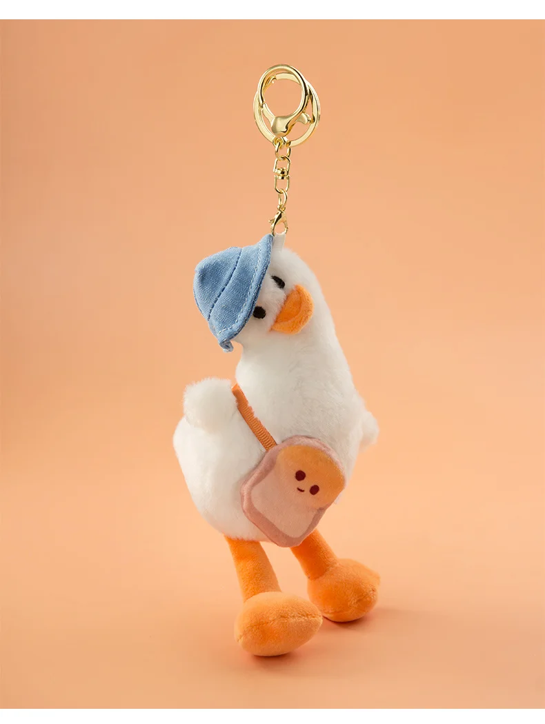 Cartoon Lovely duck crooked neck Doll Keychain Yellow White Car Bag Accessory Cute Plush Boy Girl Couple Keyring Lover Pendant