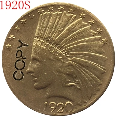 24 K позолоченный 1920-S индийская голова$10 Золотая копия монет