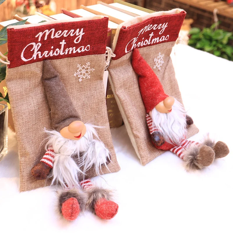 Santa Claus Cartoon Gift Drawstring Bag Merry Christmas Gift Bags Happy New Year Christmas Candy Bags Navidad Ornament