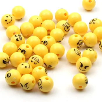 

12MM 30pcs/lot Yellow Smiling Face Loose Beads Plastic Acrylic Round Ball Spacer Beads for DIY Jewelry Making Necklace Bracelet