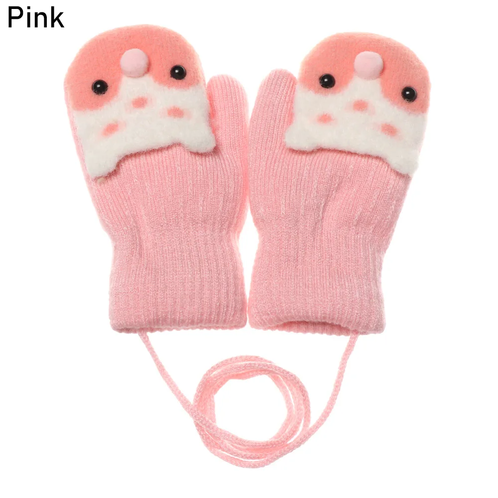 pink Новинка, милые детские перчатки с рисунком лисы для детей 0-3 лет, зимние шерстяные толстые варежки на пальцах, теплые вязаные перчатки для детей, для мальчиков и девочек - Цвет: pink