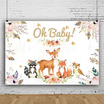 

Laeacco Floral Leaves Feather Deer Fox Own Safari Oh Baby Birthday Backdrop Vinyl Cartoon Forest Scenic Photographic Background