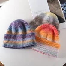 

Men's Hat Beanies Cap Gradient Rainbow Color Hats Casual All-match Hat Winter Keep-Warm Brimless Caps Simple Women's Hat Unisex