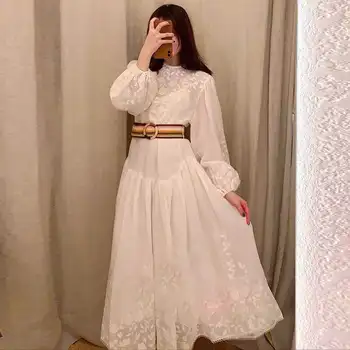 

2020 Fashion Women Runway Holiday Dresses Embroidery Iridescent Belt Evening White Long High Quality Hot Sale Dresses Dress