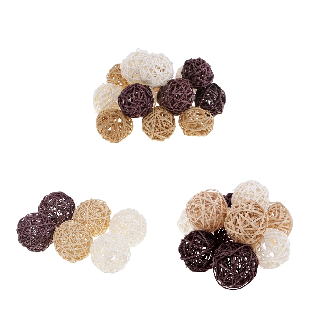 6/10/15pcs Round Wicker Rattan Ball - Decorative Ball for Bowls Vase Filler Coffee Table Decor Wedding Party Ornament - 3~7cm