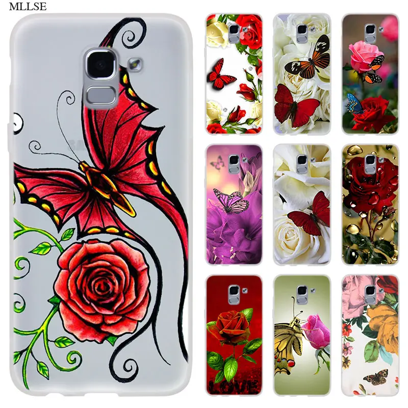 Fashion Silicone Case for J8 J4 J6 Plus 2018 J5 J3 J7 2017 EU CORE Pro Prime Phone Cover Butterflies on roses | Мобильные телефоны