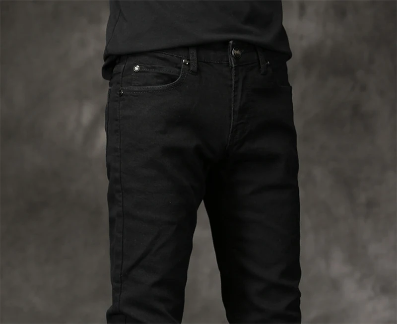 Korean Style Fashion Men Jeans Stretch Black Color Casual Pencil Pants Elastic Tight Trousers Streetwear Narrow Skinny Jeans Men