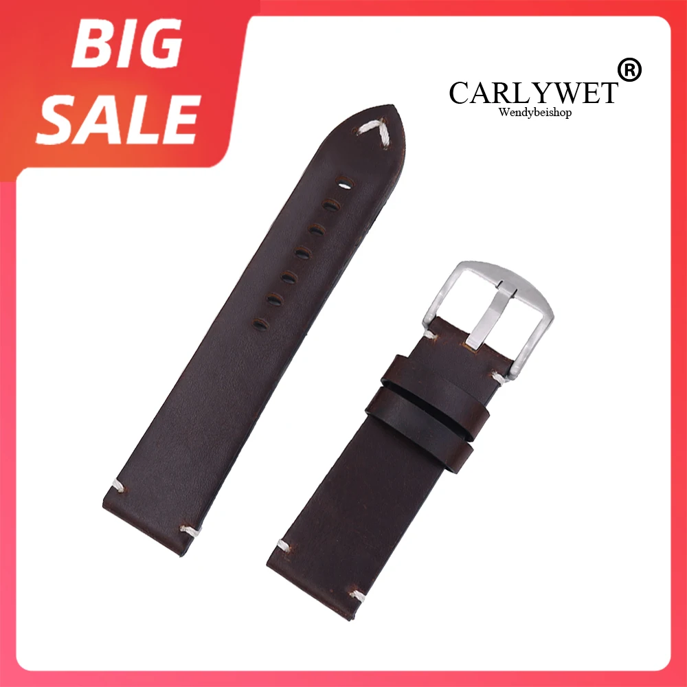 

CARLYWET 22 24mm Red Luxury Real Leather Replacement Watch Band Strap with Screw Buckle For Panerai Tudor IWC Fossil Tag Heuer