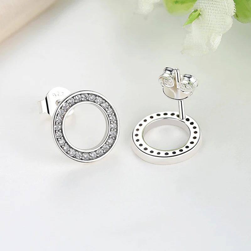 925 пробы серебряные серьги-гвоздики подходят к оригиналу Pandora Lucky Forever Кристальные круглые серьги для женщин модные ювелирные изделия